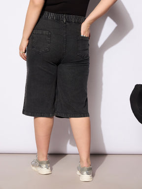 Black Denim Bermuda Shorts-SASSAFRAS Curve