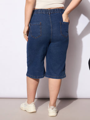 Navy Denim Bermuda Shorts-SASSAFRAS Curve