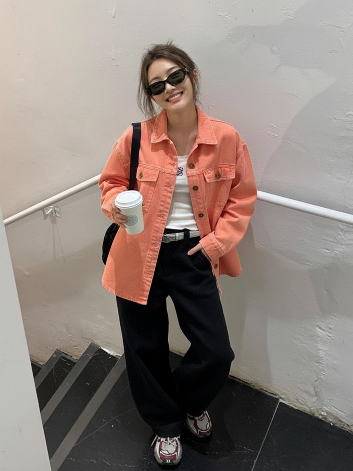 Women Orange Washed Denim Shacket