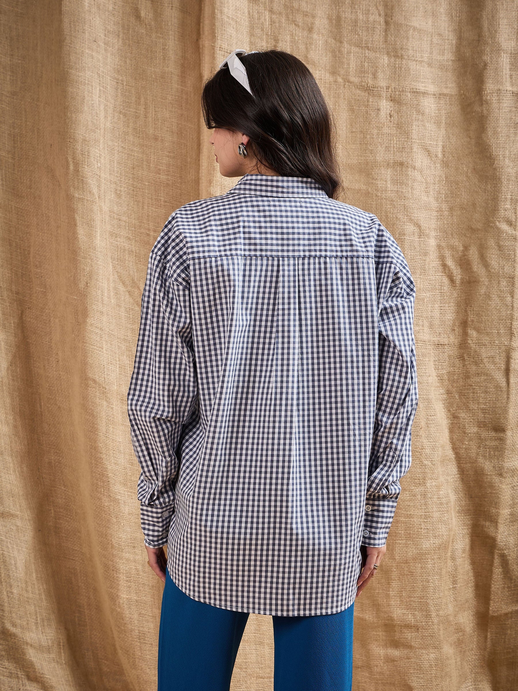 Navy & White Yarn Dyed Check Oversized Shirt-SASSAFRAS