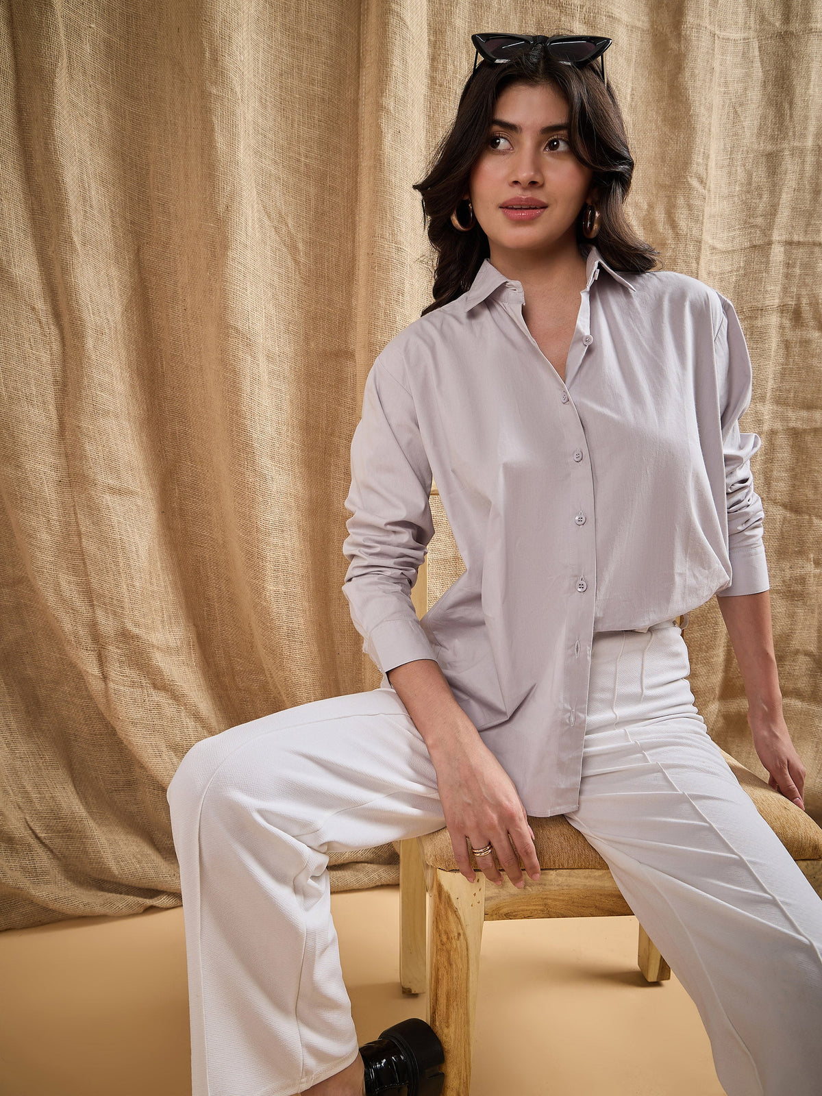 Grey Cotton Poplin Back Placket Shirt-SASSAFRAS