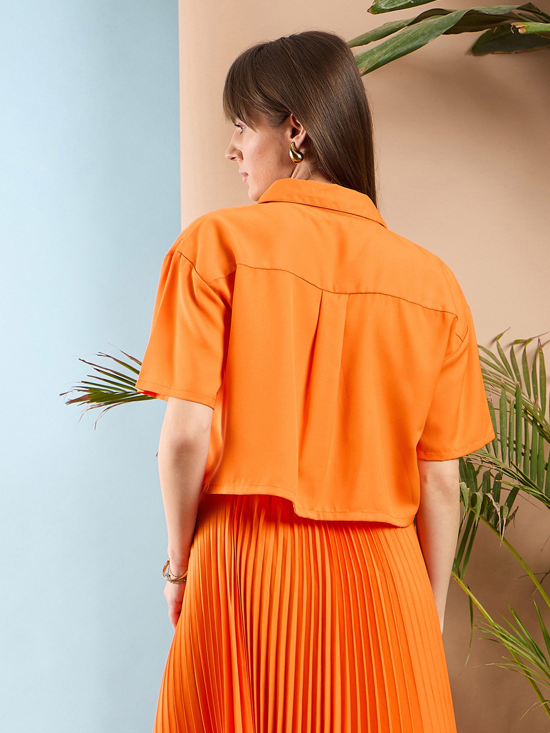 Orange Comfort Fit Crop Shirt-SASSAFRAS