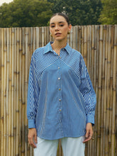 Blue & White Stripe Oversized Shirt-Pink Paprika By SASSAFRAS