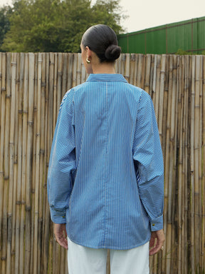 Blue & White Stripe Oversized Shirt-Pink Paprika By SASSAFRAS