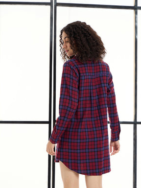 Maroon & Blue Check Lounge Longline Shirt-SASSAFRAS alt-laze