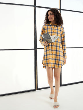 Yellow & Navy Check Lounge Longline Shirt-SASSAFRAS alt-laze