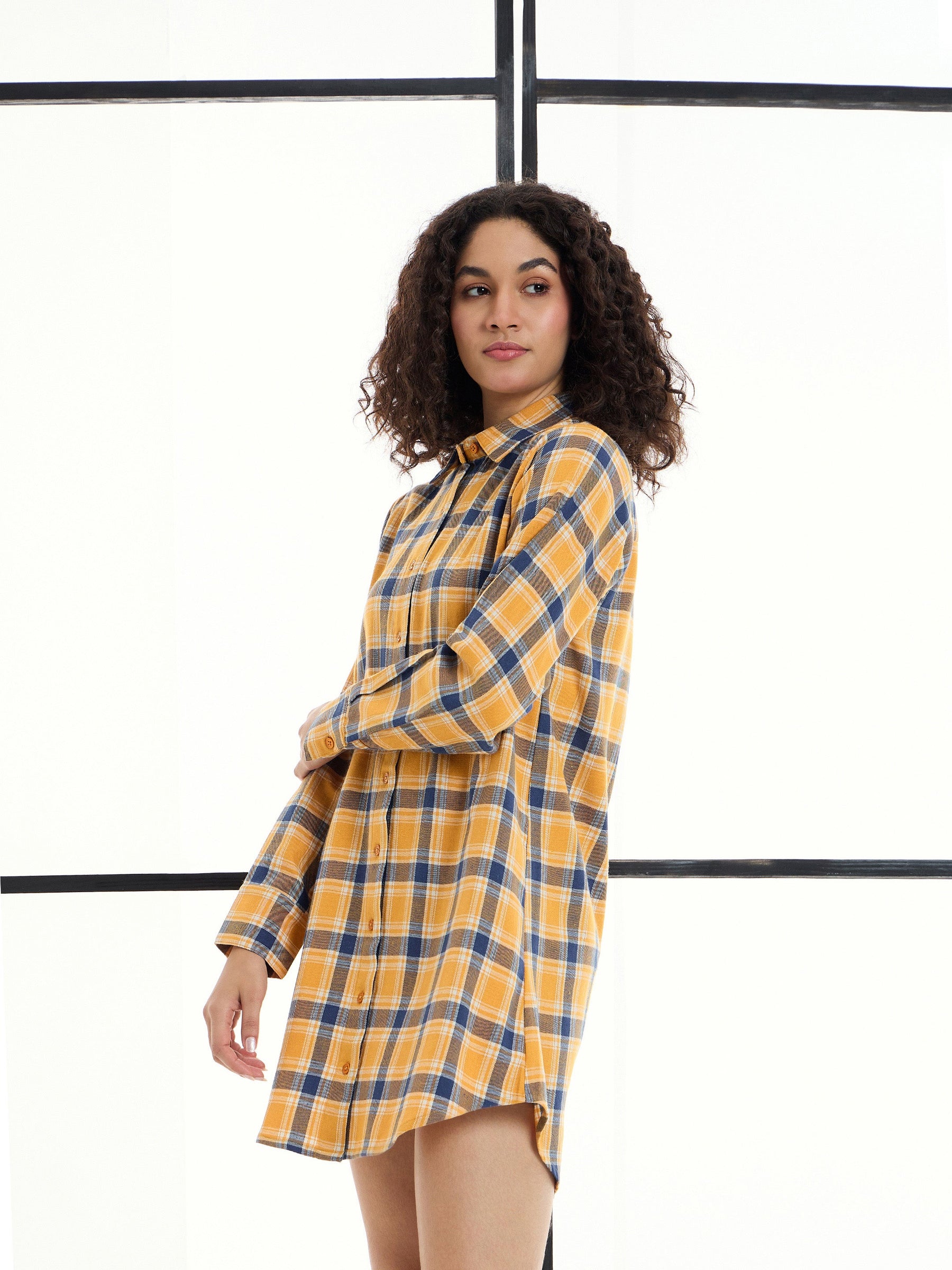 Yellow & Navy Check Lounge Longline Shirt-SASSAFRAS alt-laze