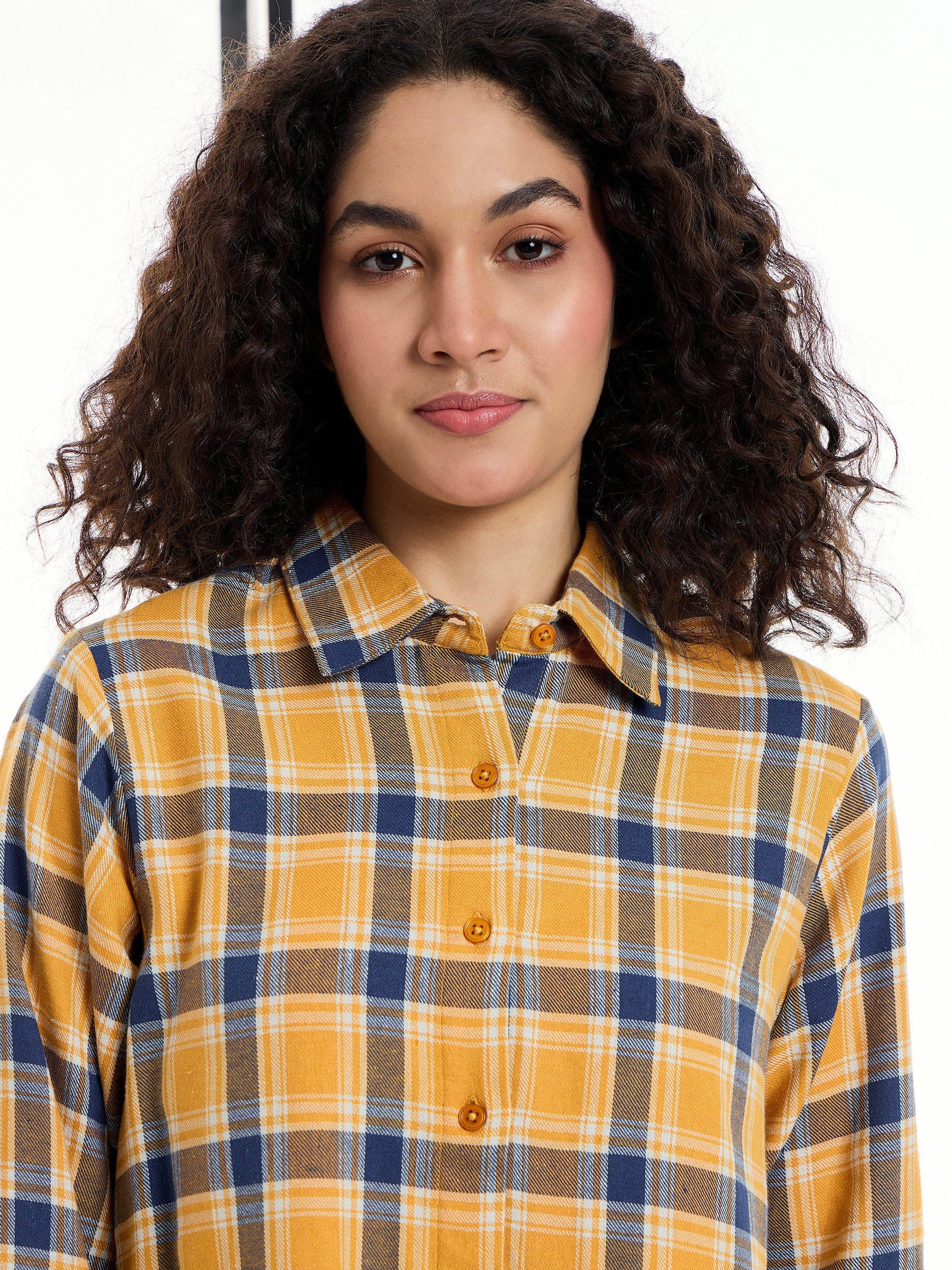 Yellow & Navy Check Lounge Longline Shirt-SASSAFRAS alt-laze