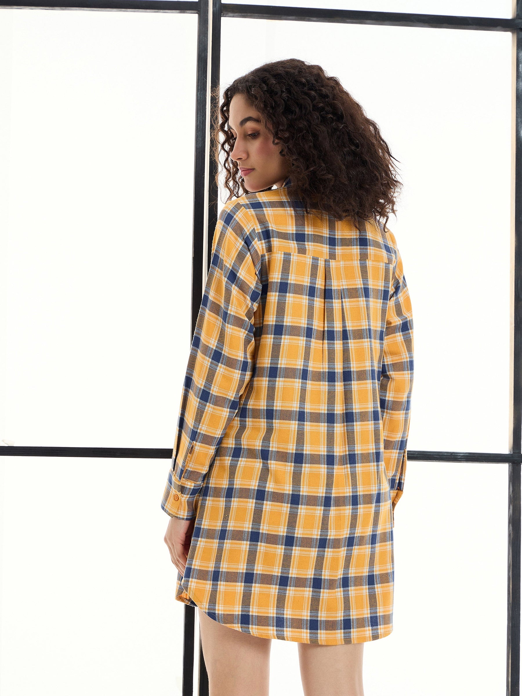 Yellow & Navy Check Lounge Longline Shirt-SASSAFRAS alt-laze