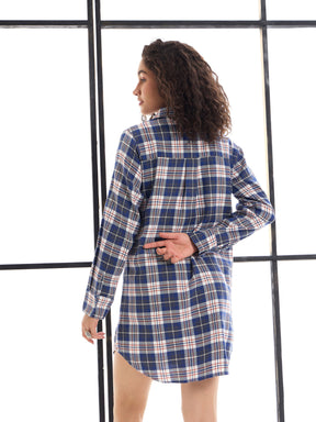 Navy & White Check Lounge Longline Shirt-SASSAFRAS alt-laze