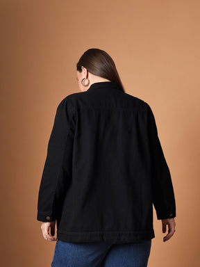 Black Denim Shacket -SASSAFRAS Curve