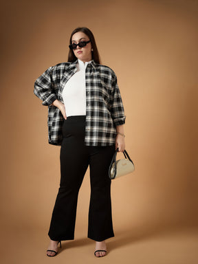 Black & White Flannel Check Front Button Shacket-SASSAFRAS Curve