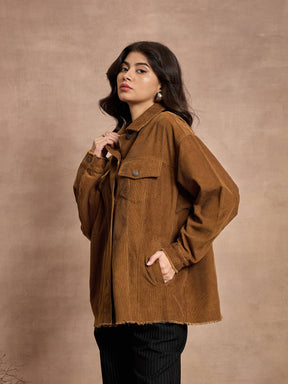 Brown Corduroy Oversize Shacket-SASSAFRAS