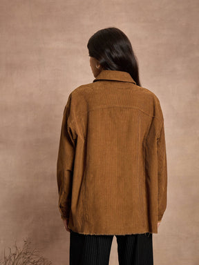 Brown Corduroy Oversize Shacket-SASSAFRAS