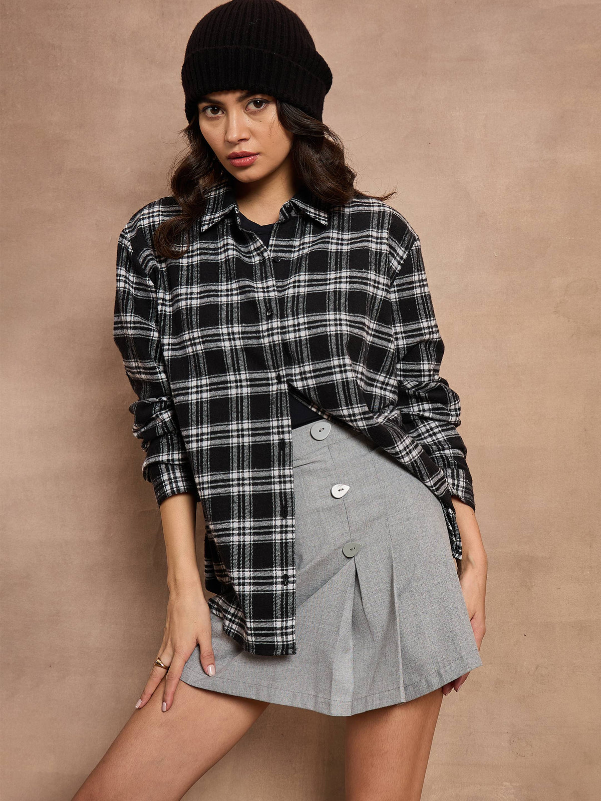 Black Check Oversized Shirt-SASSAFRAS