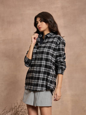 Black Check Oversized Shirt-SASSAFRAS