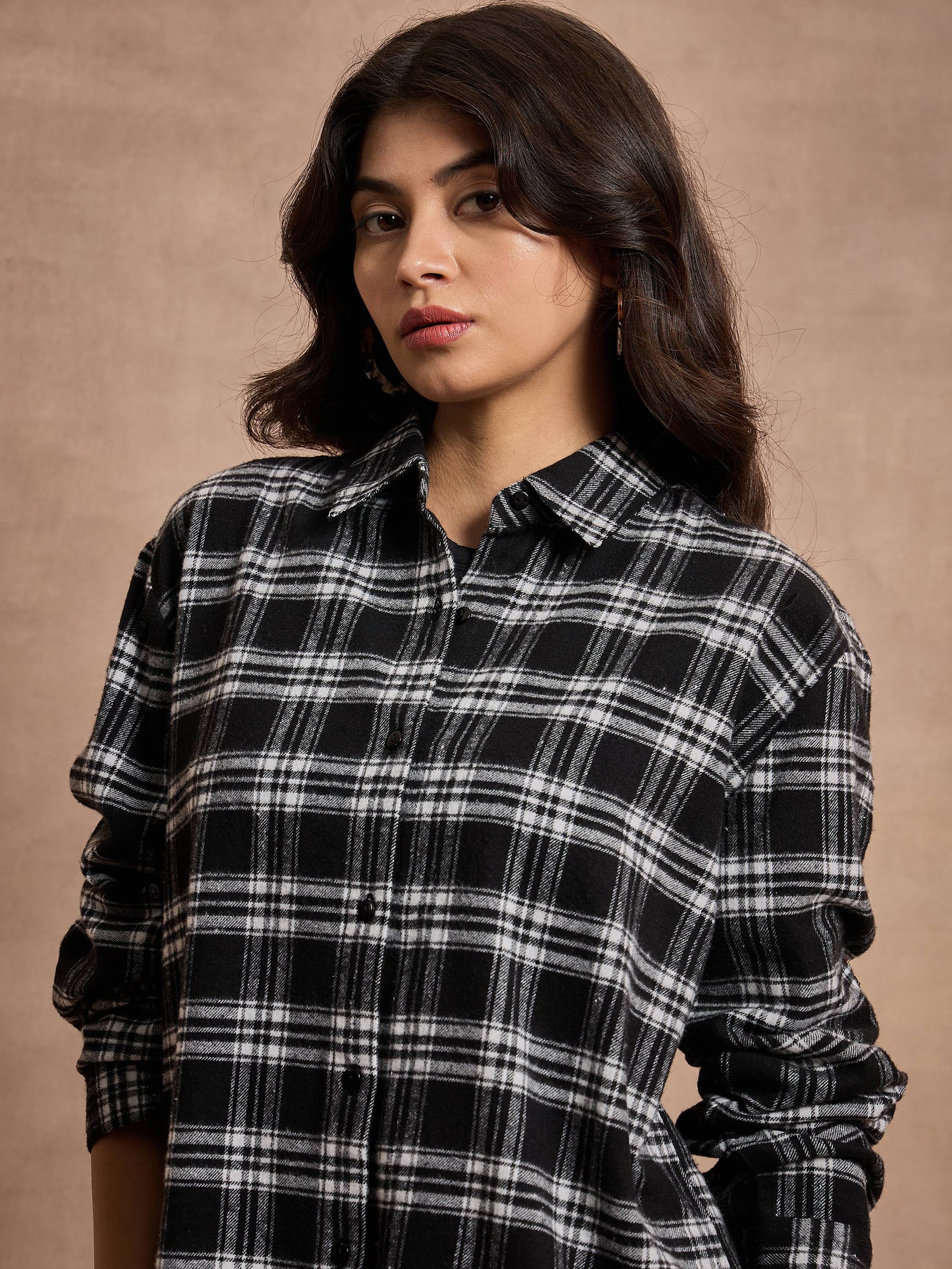 Black Check Oversized Shirt-SASSAFRAS