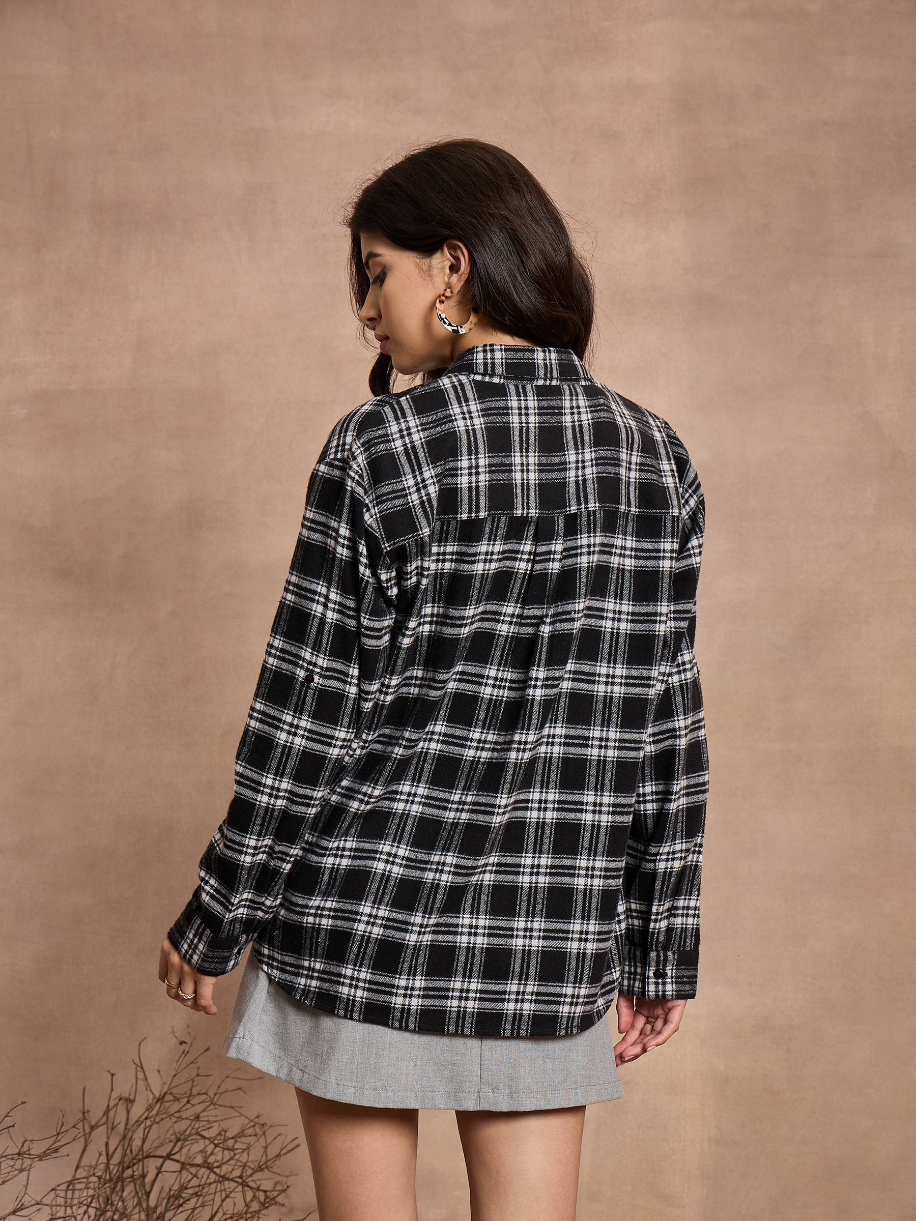 Black Check Oversized Shirt-SASSAFRAS