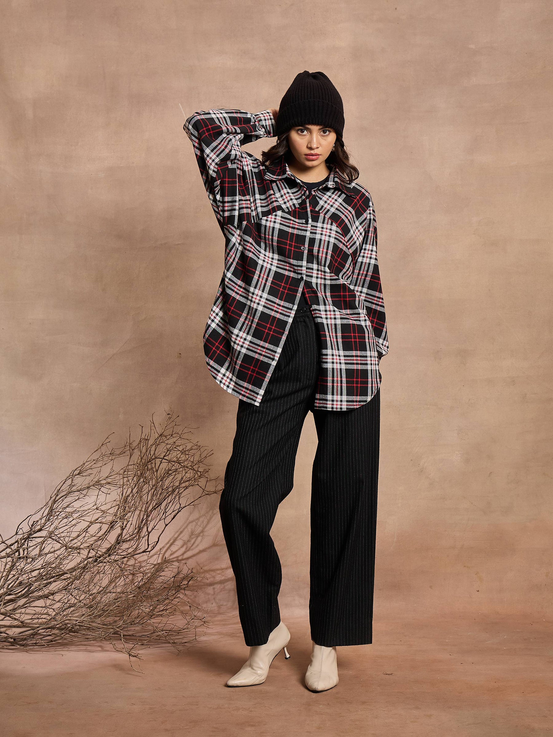 Black & White Checked Oversized Shirt-SASSAFRAS