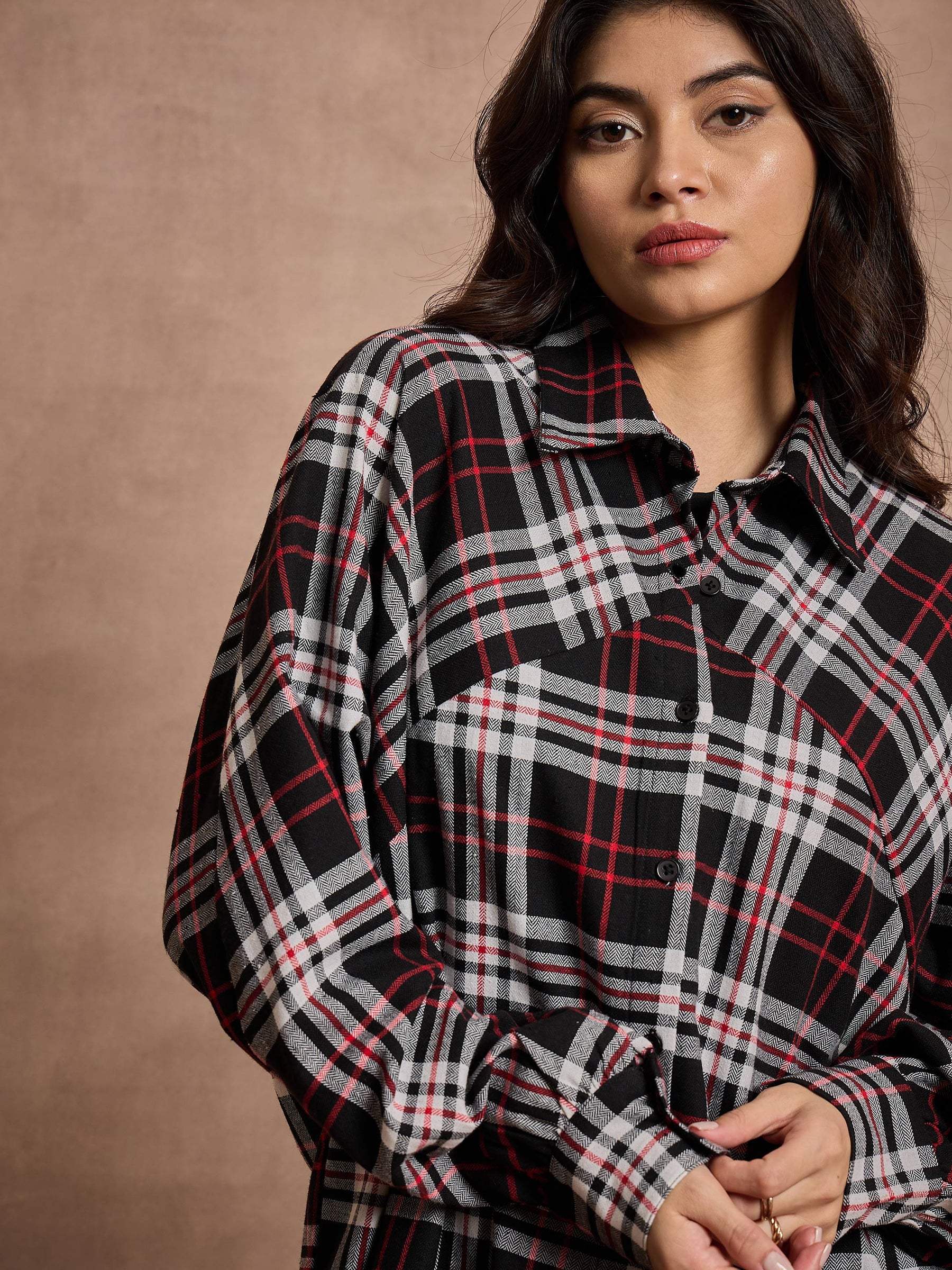 Black & White Checked Oversized Shirt-SASSAFRAS