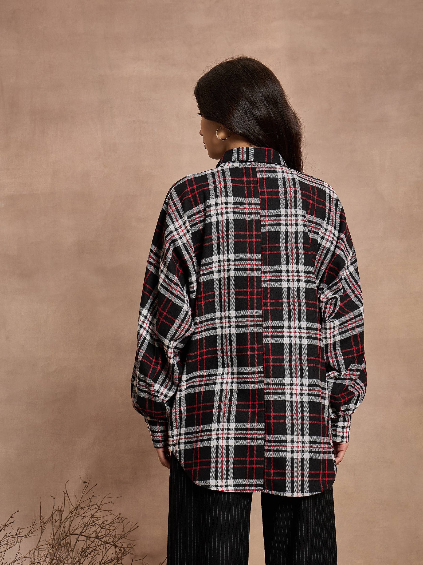 Black & White Checked Oversized Shirt-SASSAFRAS