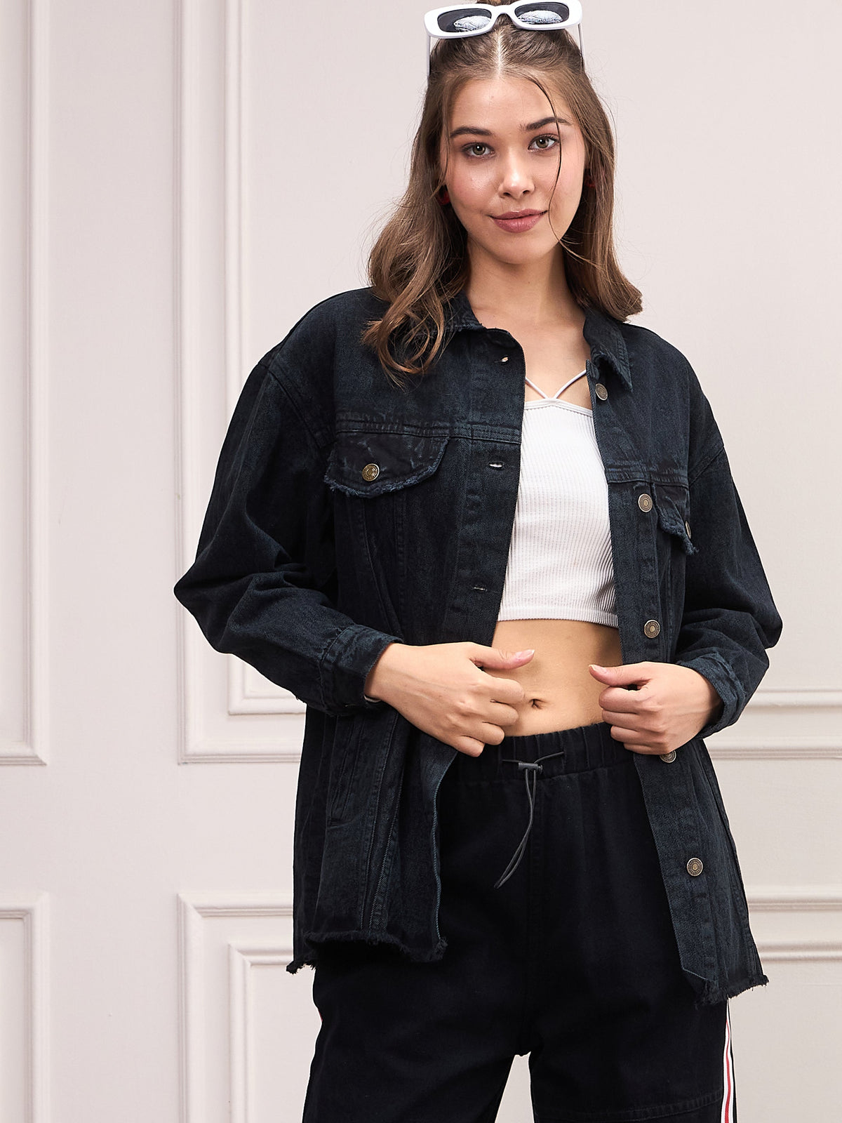 Black Washed Denim Shacket-SASSAFRAS