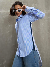 Blue & White Striped Side Tape Shirt-SASSAFRAS