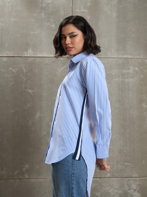 Blue & White Striped Side Tape Shirt-SASSAFRAS