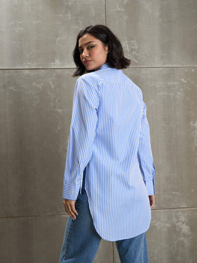 Blue & White Striped Side Tape Shirt-SASSAFRAS