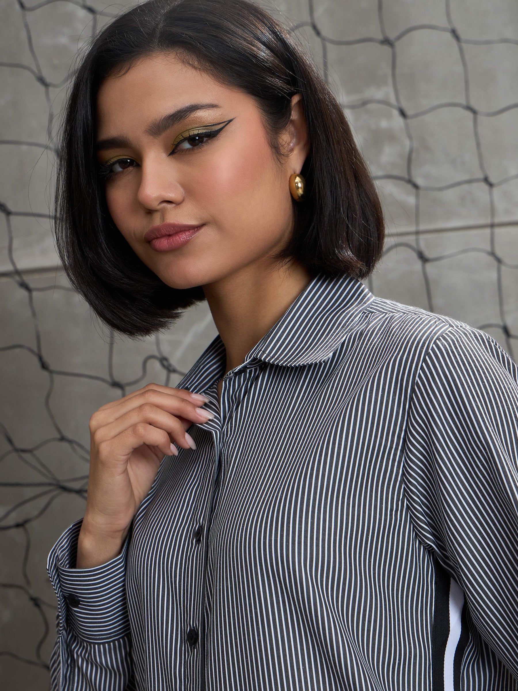 Black & White Striped Side Tape Shirt-SASSAFRAS