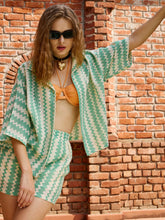 Green & Beige Chevron Stripe Oversized Shirt-SFSHRT20599