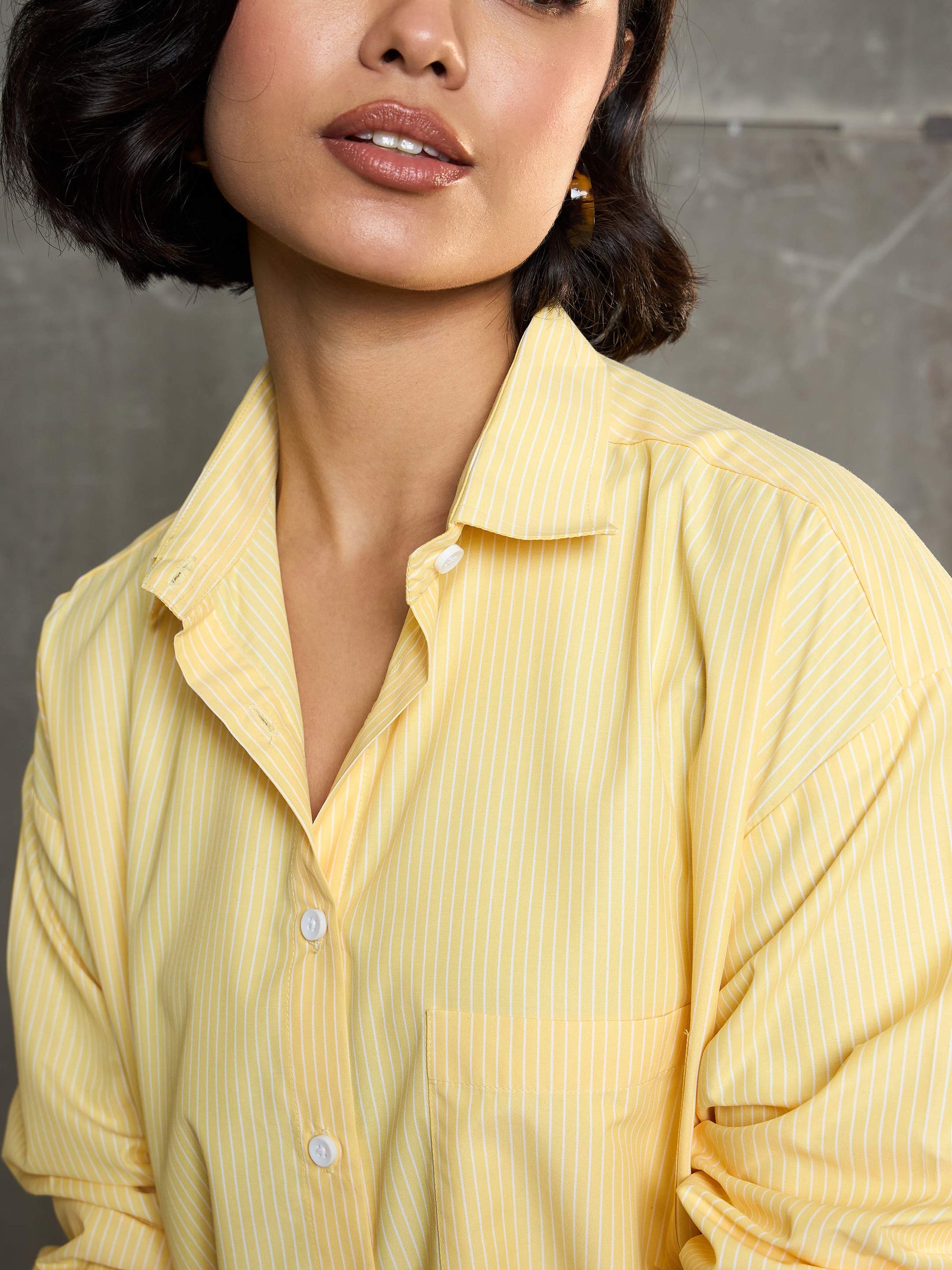 Yellow & White Striped Oversized Shirt -SASSAFRAS