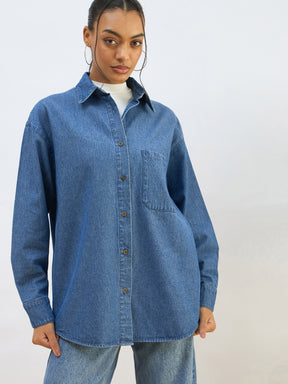 Women Blue Blast Denim Oversized Shirt