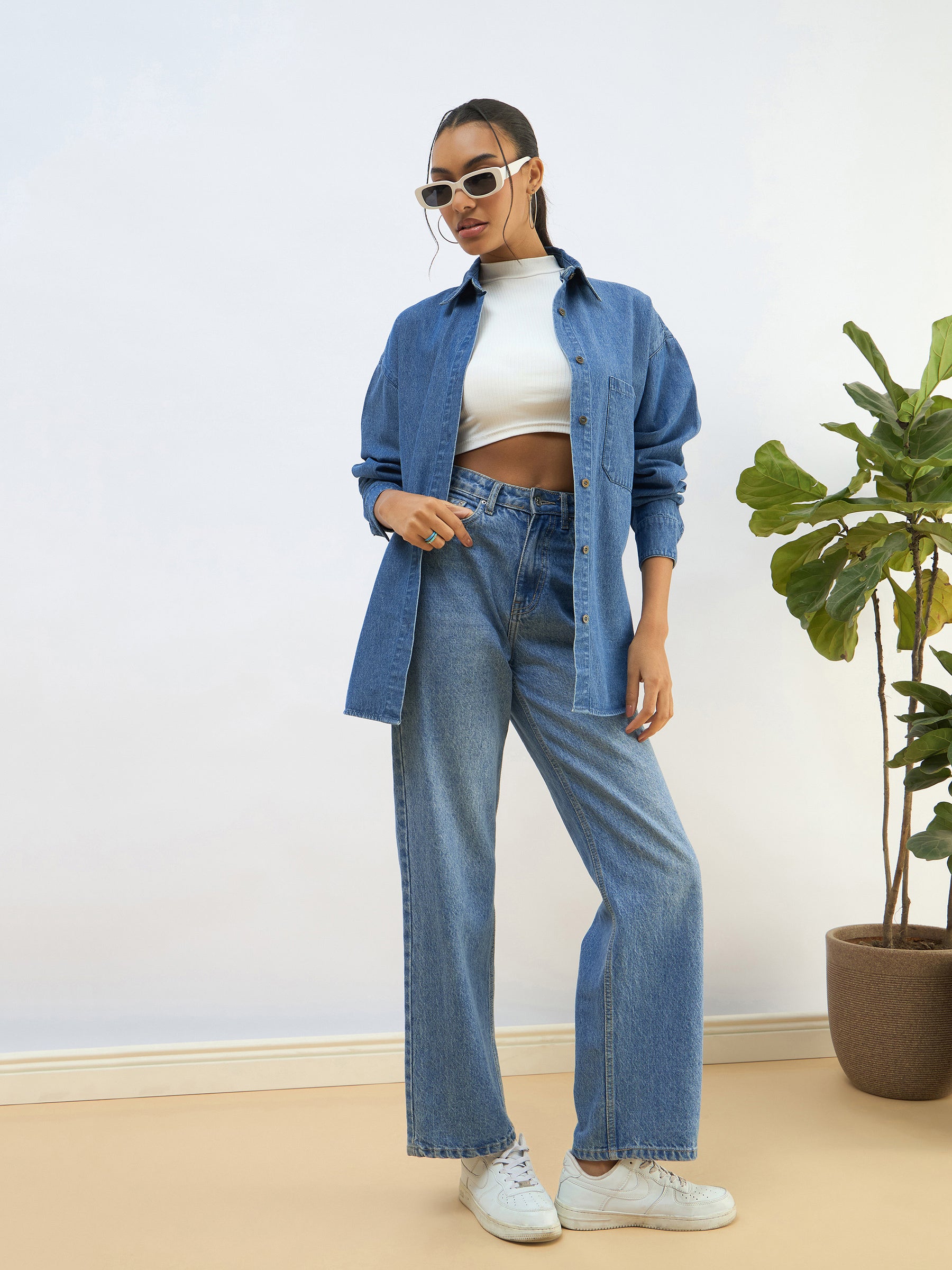 Women Blue Blast Denim Oversized Shirt