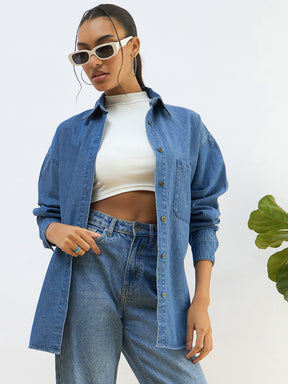 Women Blue Blast Denim Oversized Shirt