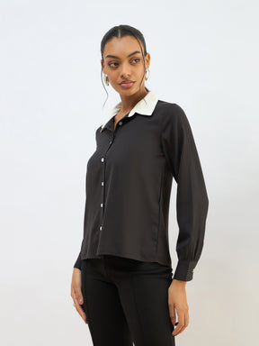 Black Contrast Collar Regular Shirt-SASSAFRAS BASICS