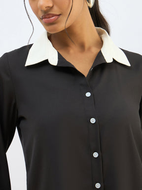 Black Contrast Collar Regular Shirt-SASSAFRAS BASICS