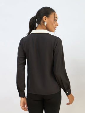 Black Contrast Collar Regular Shirt-SASSAFRAS BASICS