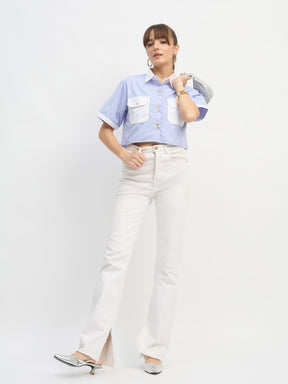 Blue & White Stripes Crop Shirt-SASSAFRAS