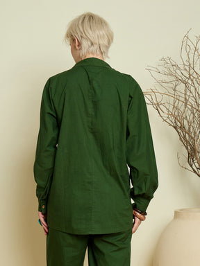 Women Olive Poplin Embroidered Shirt