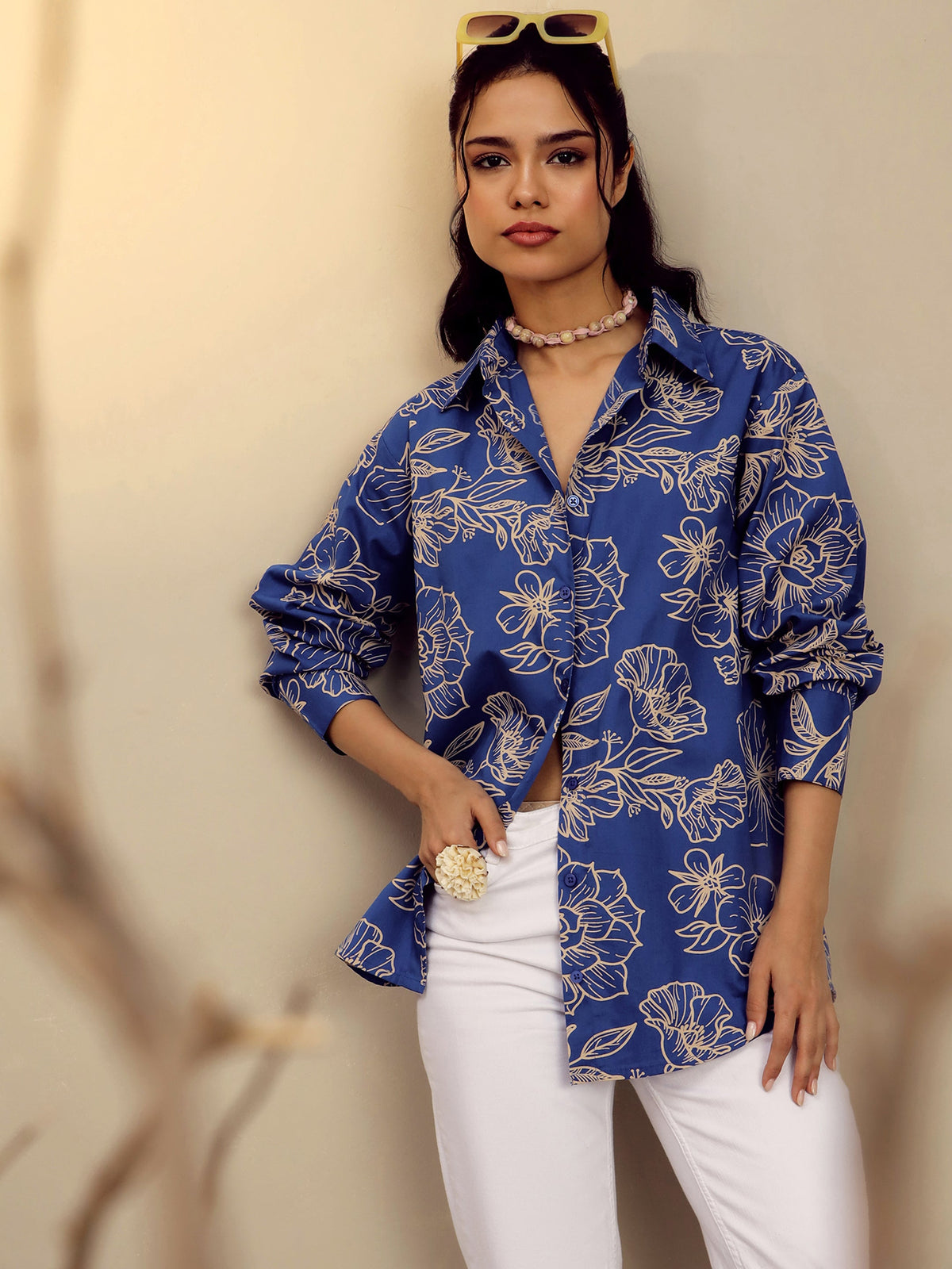 Blue Poplin Floral Regular Shirt -Pink Paprika By SASSAFRAS