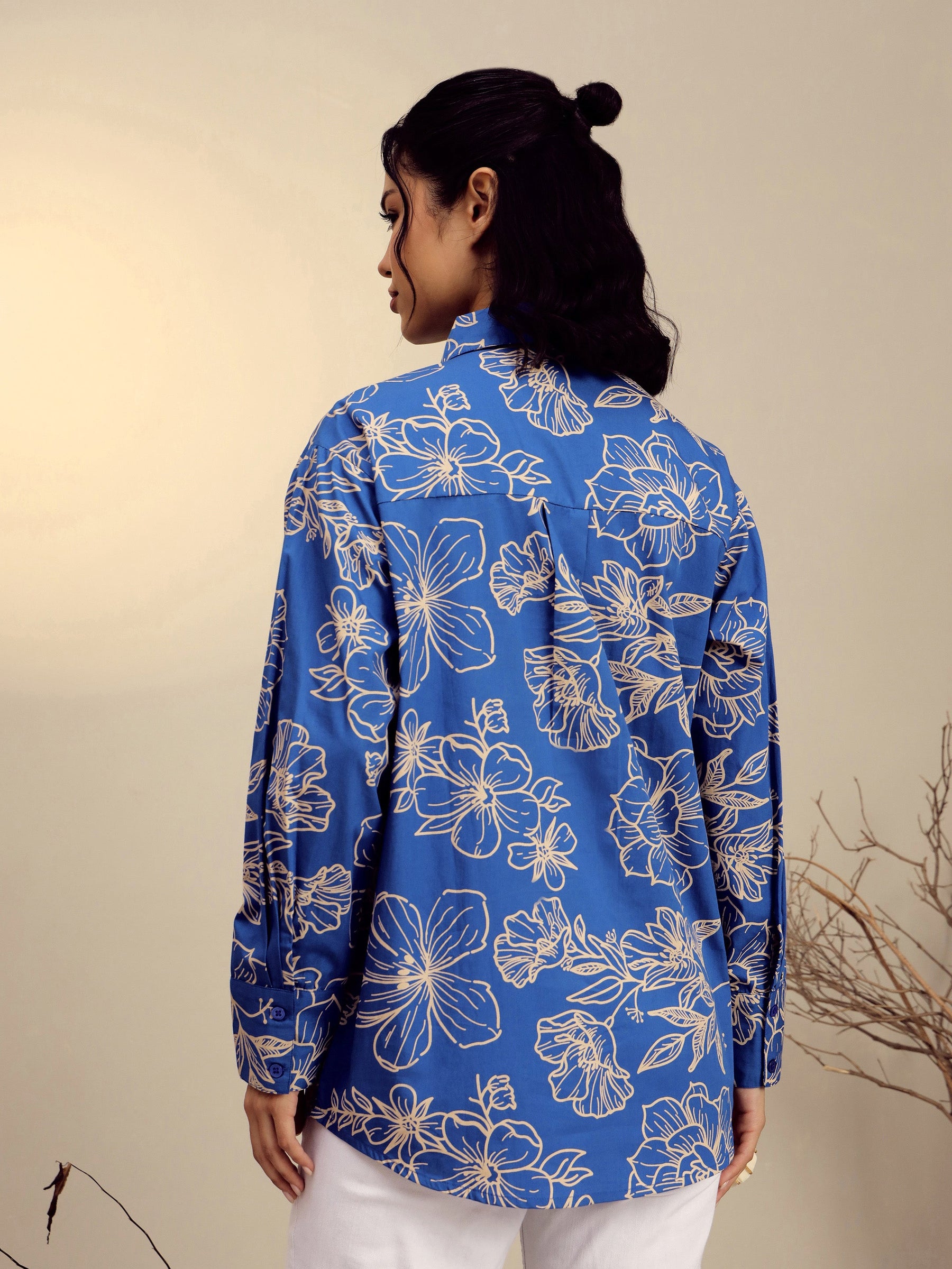 Blue Poplin Floral Regular Shirt -Pink Paprika By SASSAFRAS