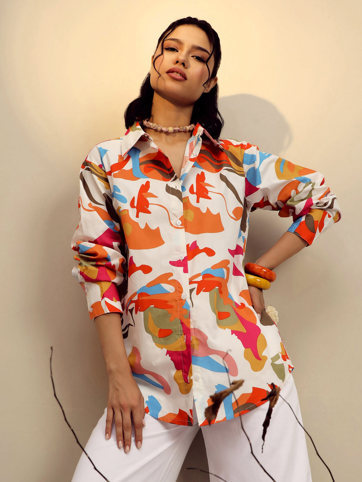 Pink Poplin Abstract Print Regular Shirt -Pink Paprika By SASSAFRAS