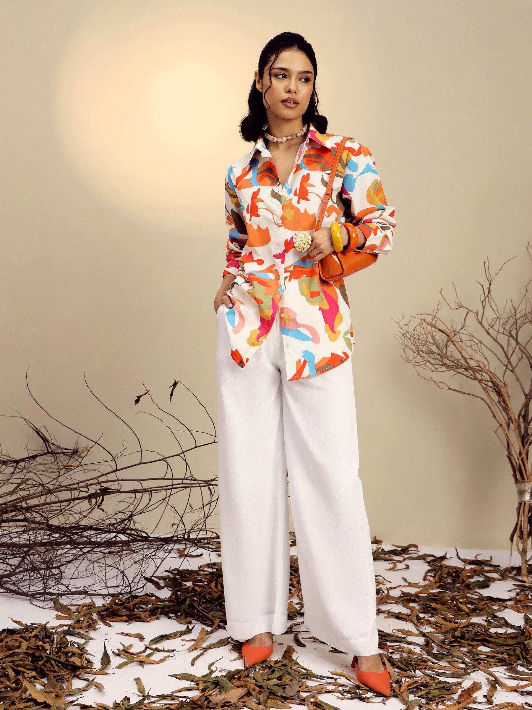 Pink Poplin Abstract Print Regular Shirt -Pink Paprika By SASSAFRAS