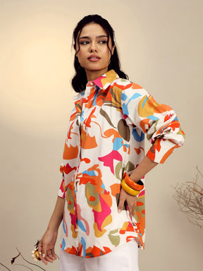 Pink Poplin Abstract Print Regular Shirt -Pink Paprika By SASSAFRAS