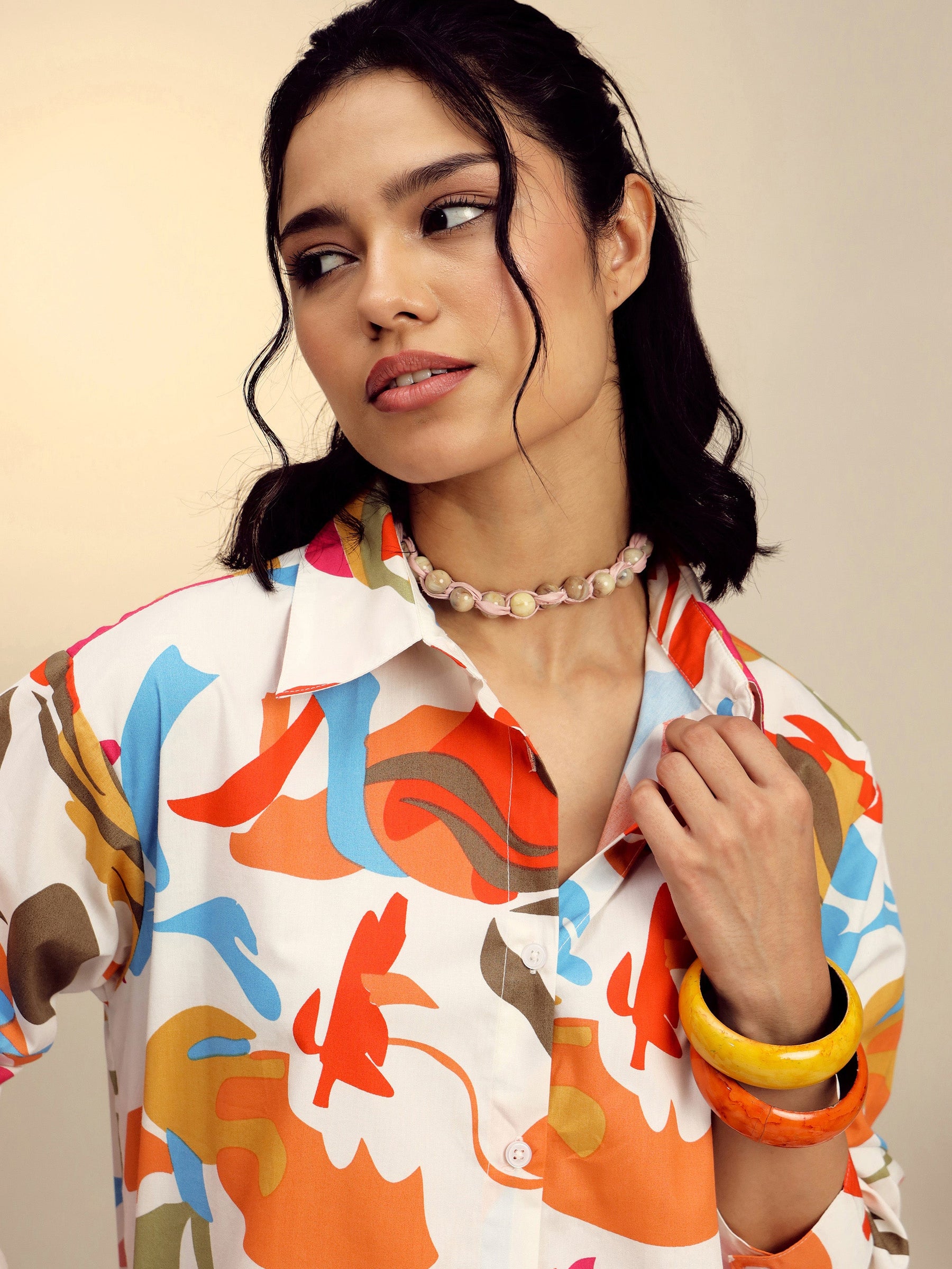 Pink Poplin Abstract Print Regular Shirt -Pink Paprika By SASSAFRAS