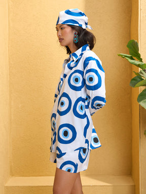 White Poplin Evil Eye Print Regular Shirt -Pink Paprika By SASSAFRAS
