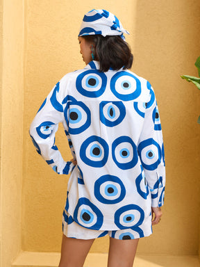 White Poplin Evil Eye Print Regular Shirt -Pink Paprika By SASSAFRAS