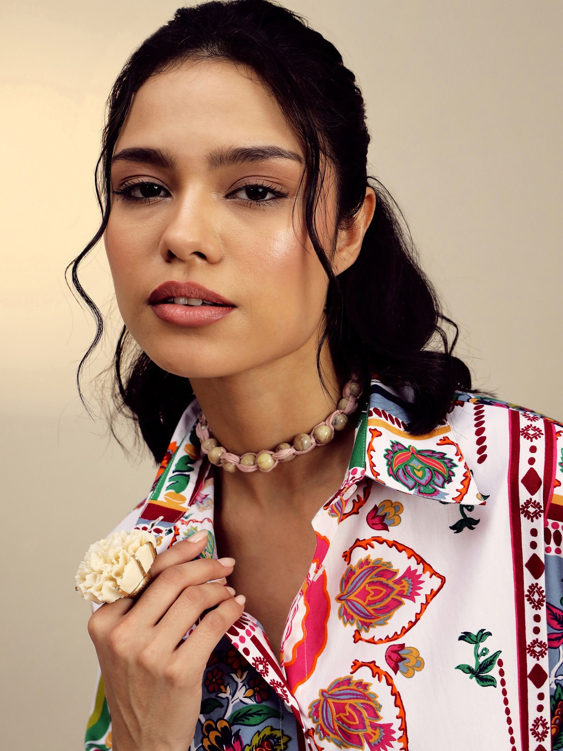 White Poplin Multi Patch Print Regular Shirt-Pink Paprika By SASSAFRAS