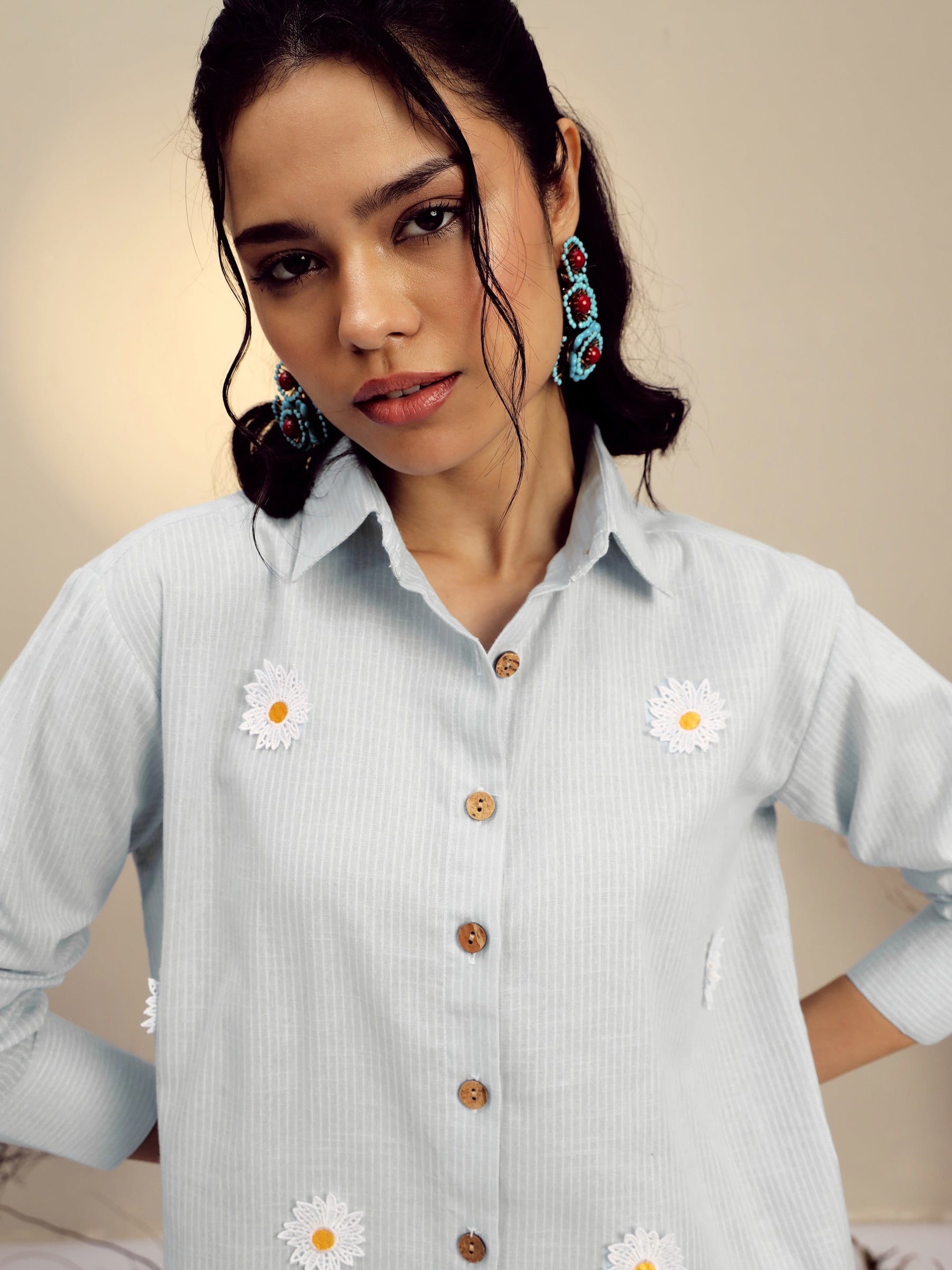 Grey Striped Regular Shirt -Pink Paprika By SASSAFRAS